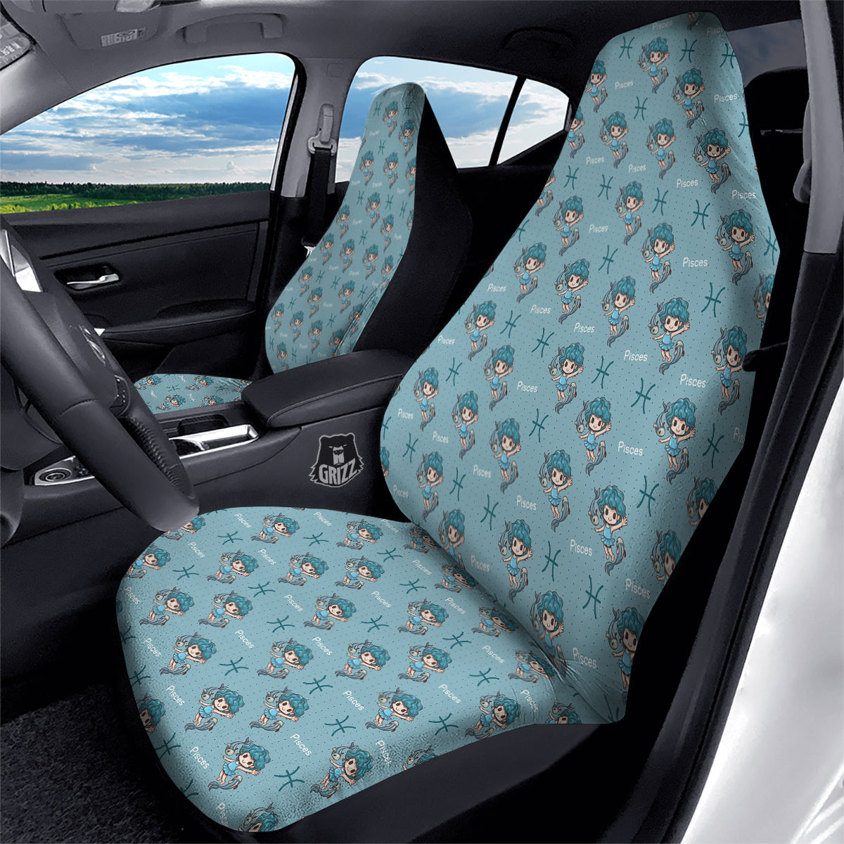 Pisces Cute Cartoon Print Pattern Car Seat Covers-grizzshop