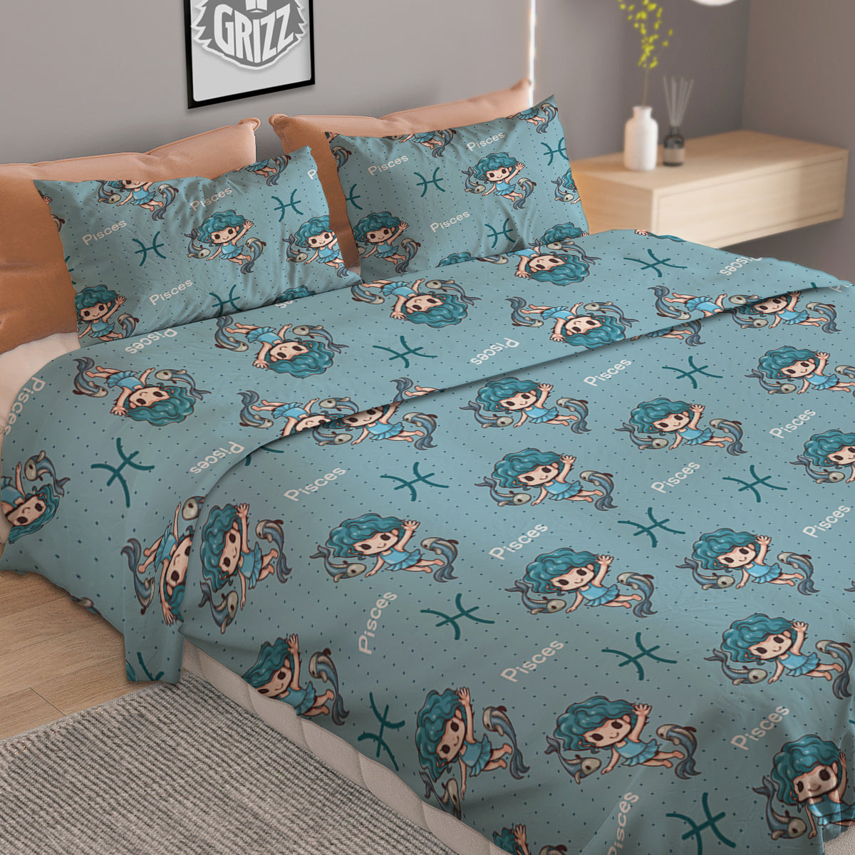 Pisces Cute Cartoon Print Pattern Duvet Cover Bedding Set
