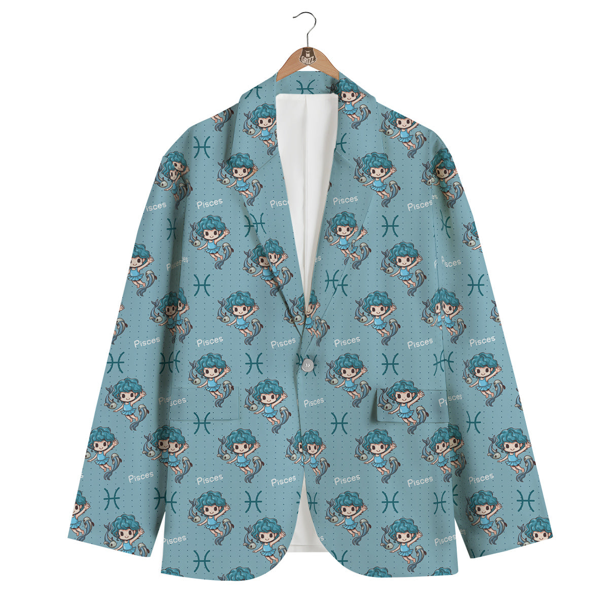 Pisces Cute Cartoon Print Pattern Men's Blazer-grizzshop
