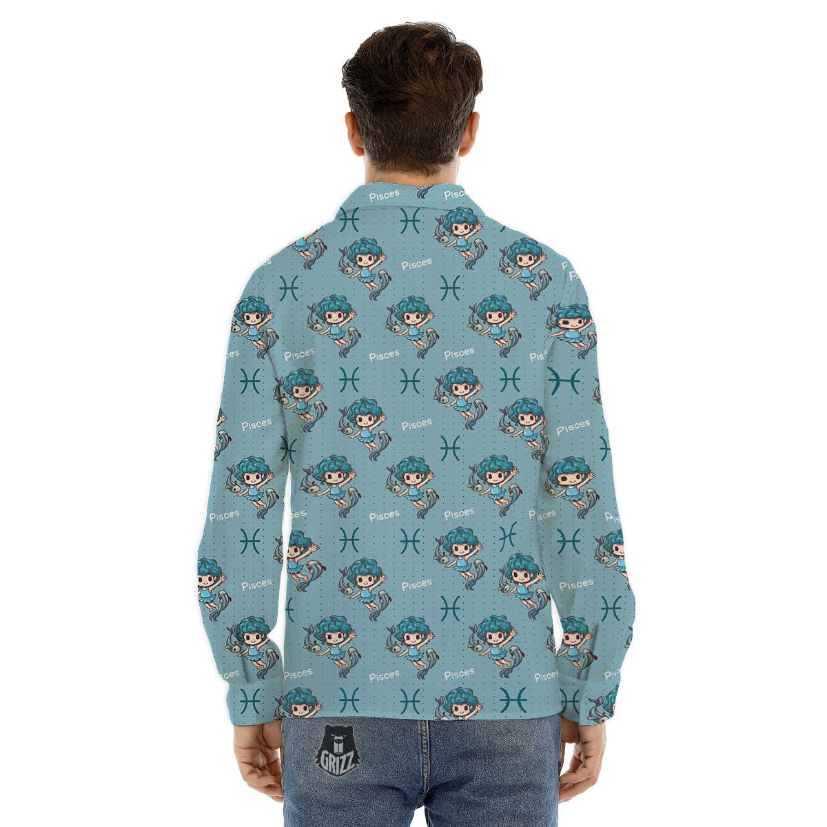 Pisces Cute Cartoon Print Pattern Men's Dress Shirts-grizzshop