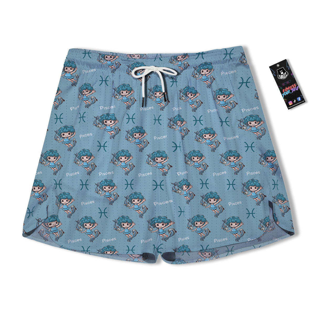 Pisces Cute Cartoon Print Pattern Men's Running Shorts-grizzshop