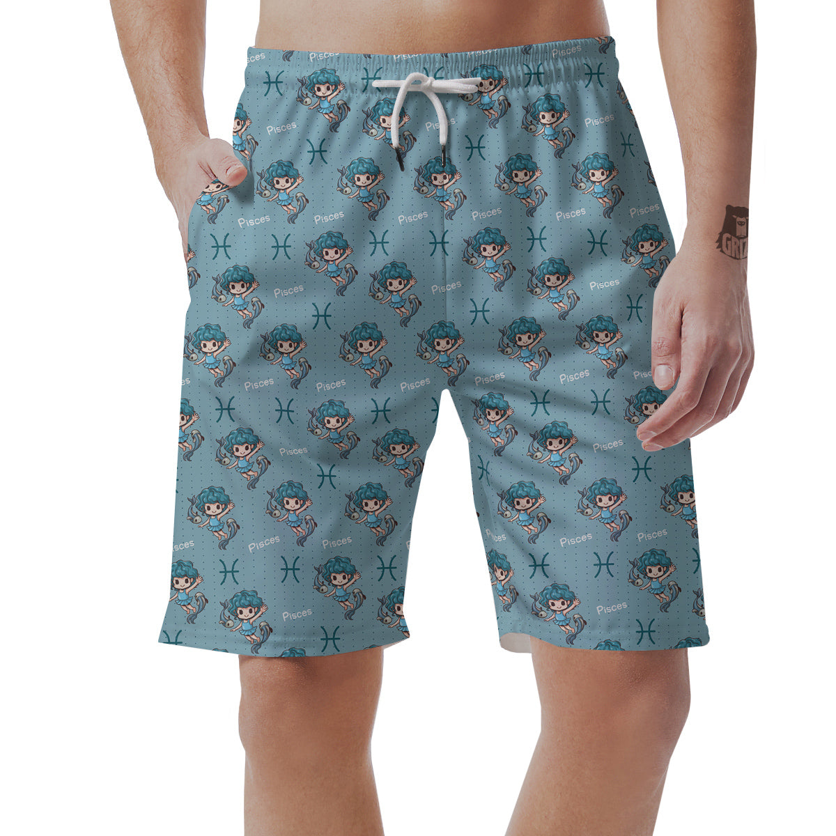 Pisces Cute Cartoon Print Pattern Men's Shorts-grizzshop