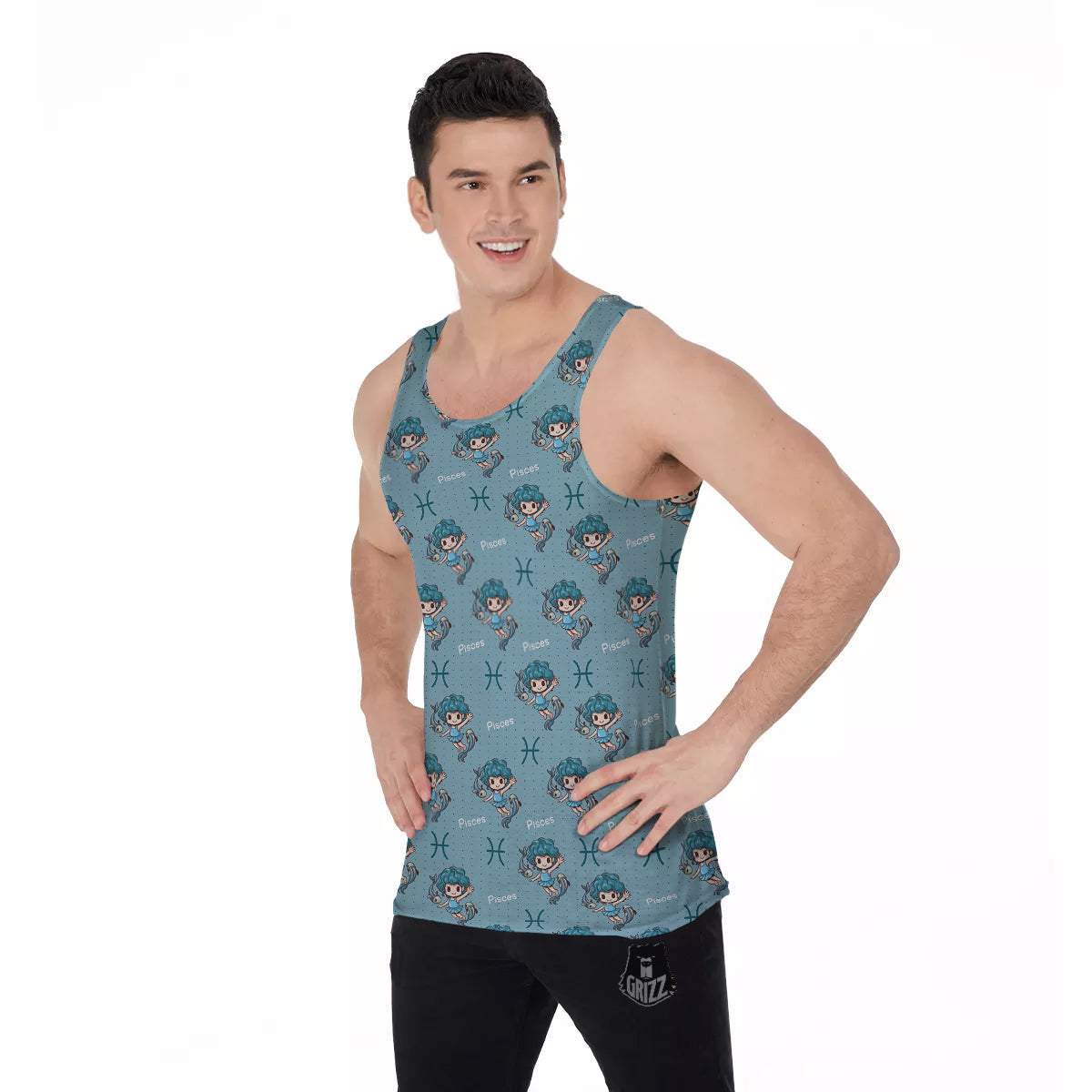 Pisces Cute Cartoon Print Pattern Men's Tank Top-grizzshop