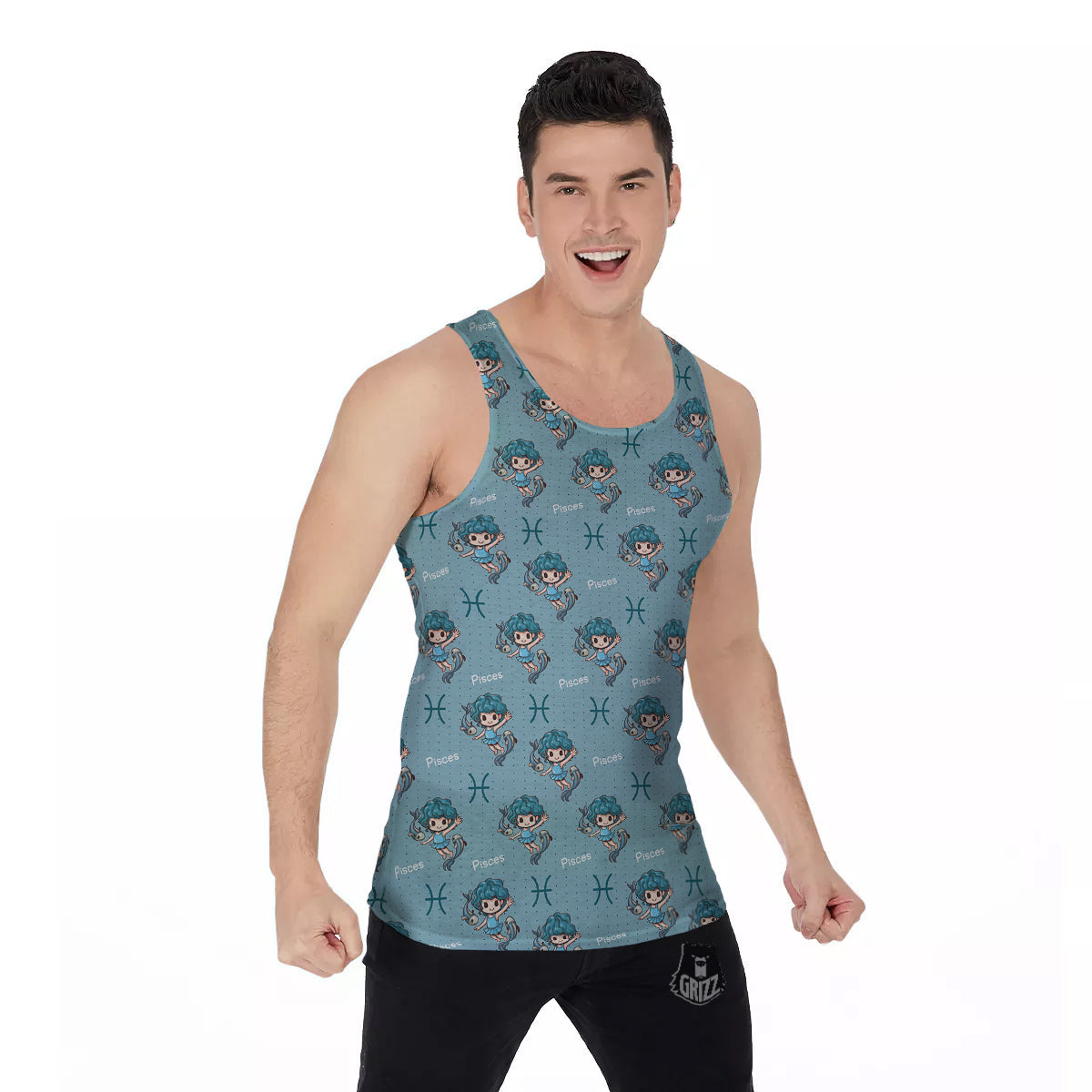 Pisces Cute Cartoon Print Pattern Men's Tank Top-grizzshop