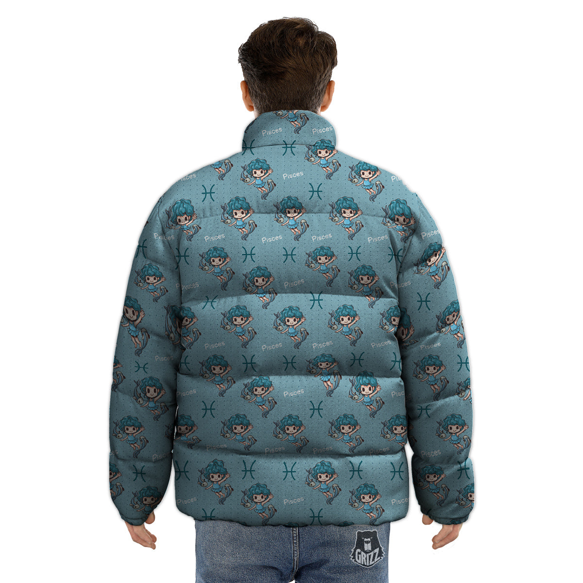 Pisces Cute Cartoon Print Pattern Puffer Jacket-grizzshop