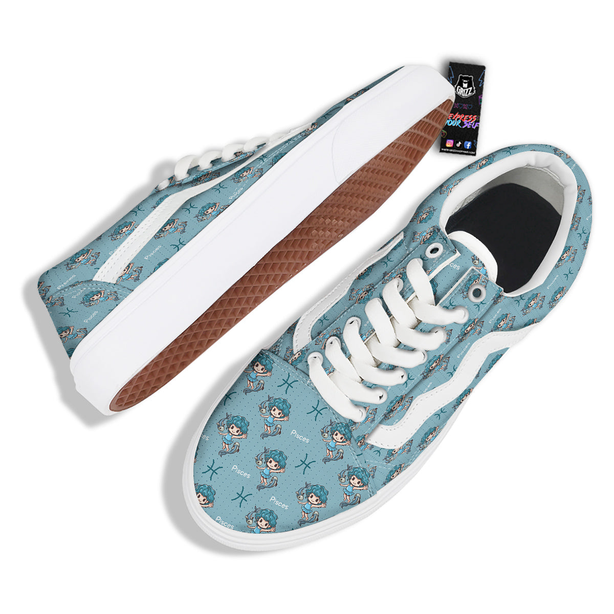 Pisces Cute Cartoon Print Pattern Skate Shoes-grizzshop