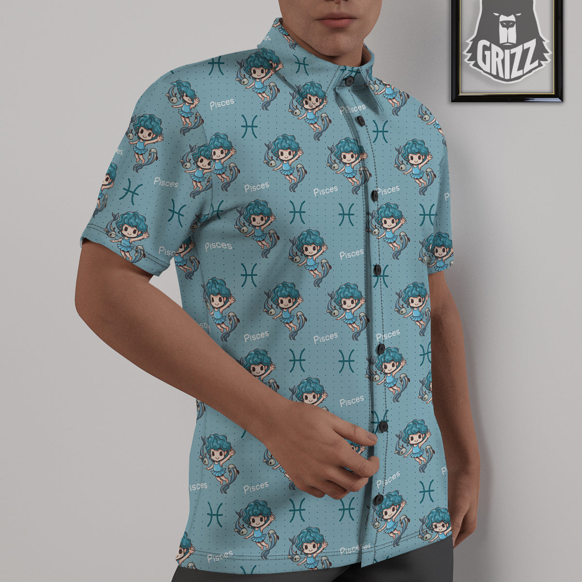 Pisces Cute Cartoon Print Pattern Untucked Shirts-grizzshop