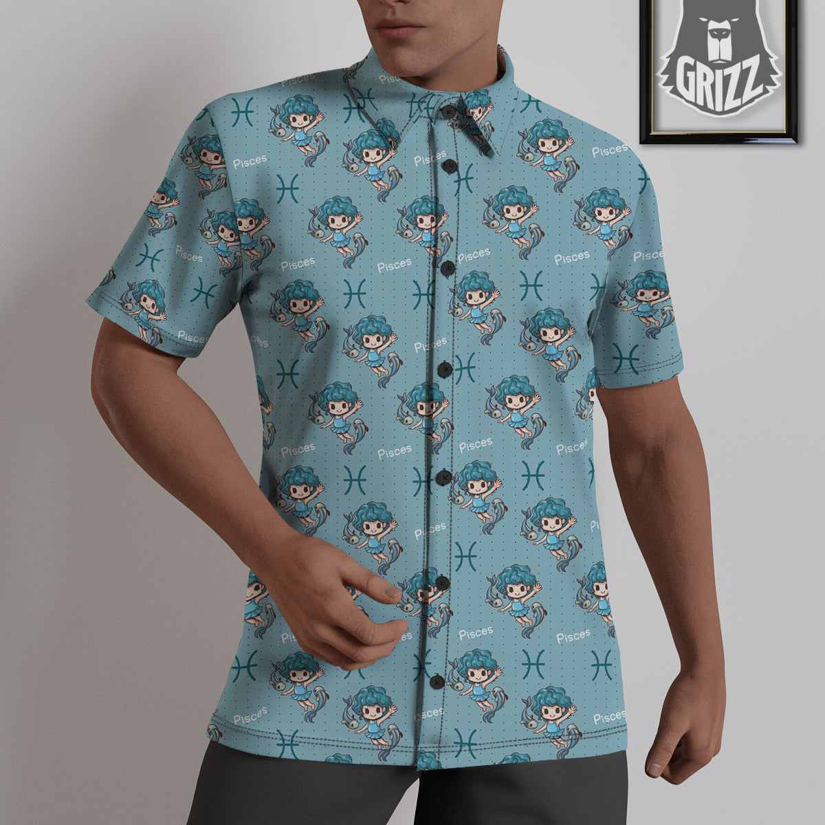 Pisces Cute Cartoon Print Pattern Untucked Shirts-grizzshop