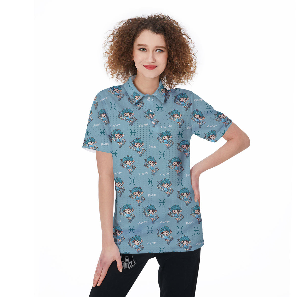 Pisces Cute Cartoon Print Pattern Women's Golf Shirts-grizzshop