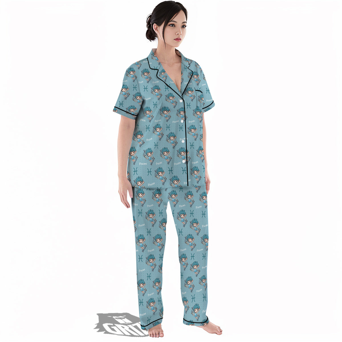 Pisces Cute Cartoon Print Pattern Women's Pajamas Set-grizzshop