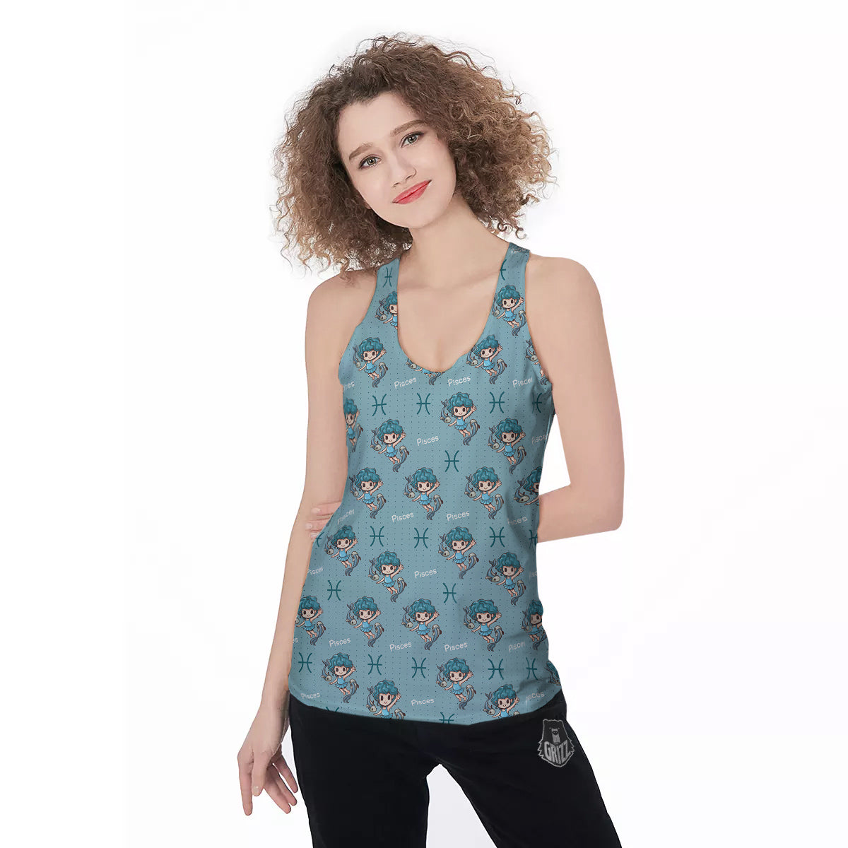 Pisces Cute Cartoon Print Pattern Women's Racerback Tank Top-grizzshop