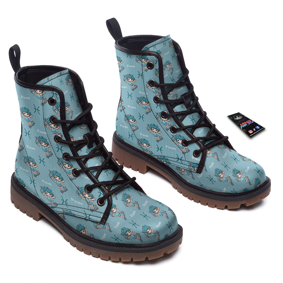 Pisces Cute Cartoon Print Pattern Work Boots-grizzshop