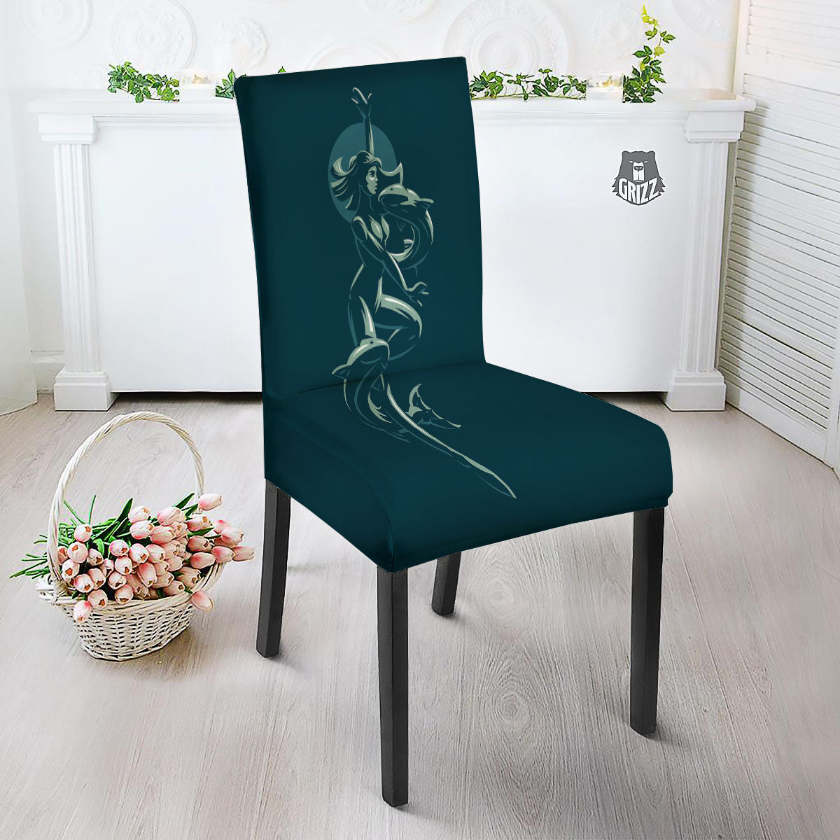 Pisces Sign Astrology Print Dining Chair Slipcover-grizzshop