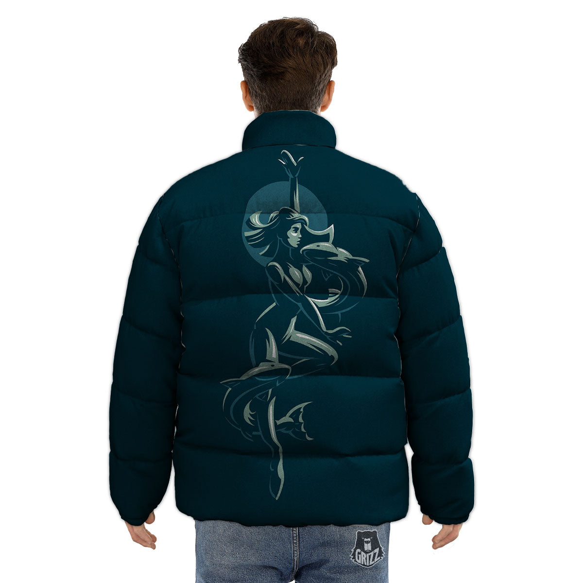 Pisces Sign Astrology Print Puffer Jacket-grizzshop