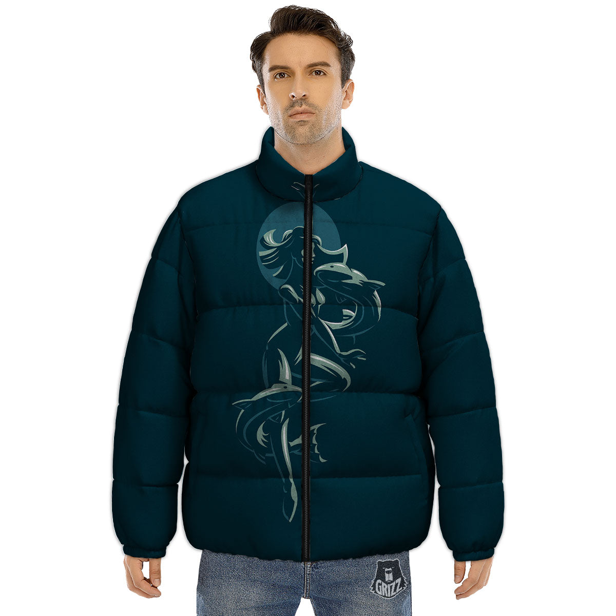 Pisces Sign Astrology Print Puffer Jacket-grizzshop