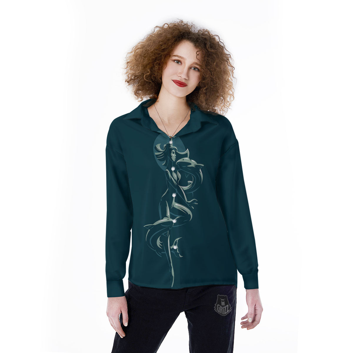 Pisces Sign Astrology Print Women's Long Sleeve Shirts-grizzshop