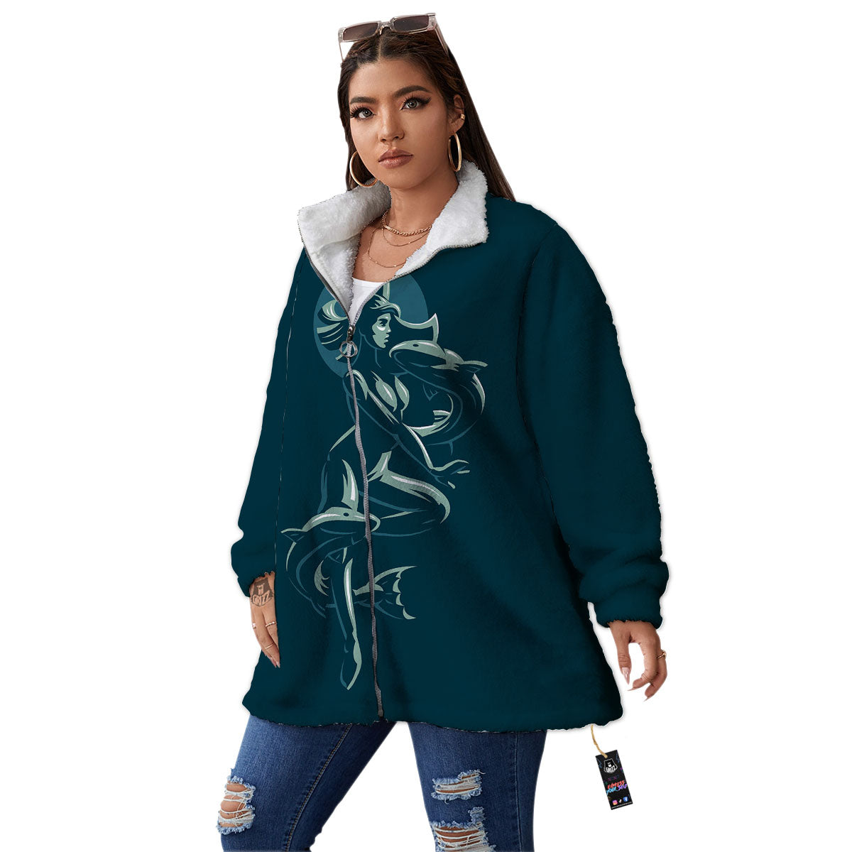 Pisces Sign Astrology Print Women's Sherpa Jacket-grizzshop