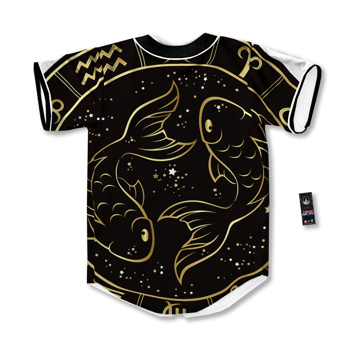 Pisces Sign Black And Gold Print Baseball Jersey-grizzshop