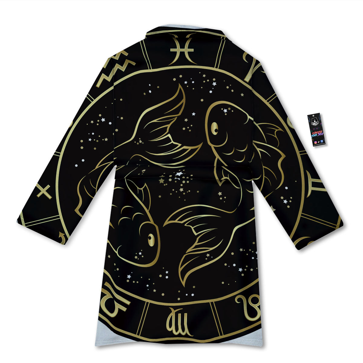 Pisces Sign Black And Gold Print Bathrobe-grizzshop