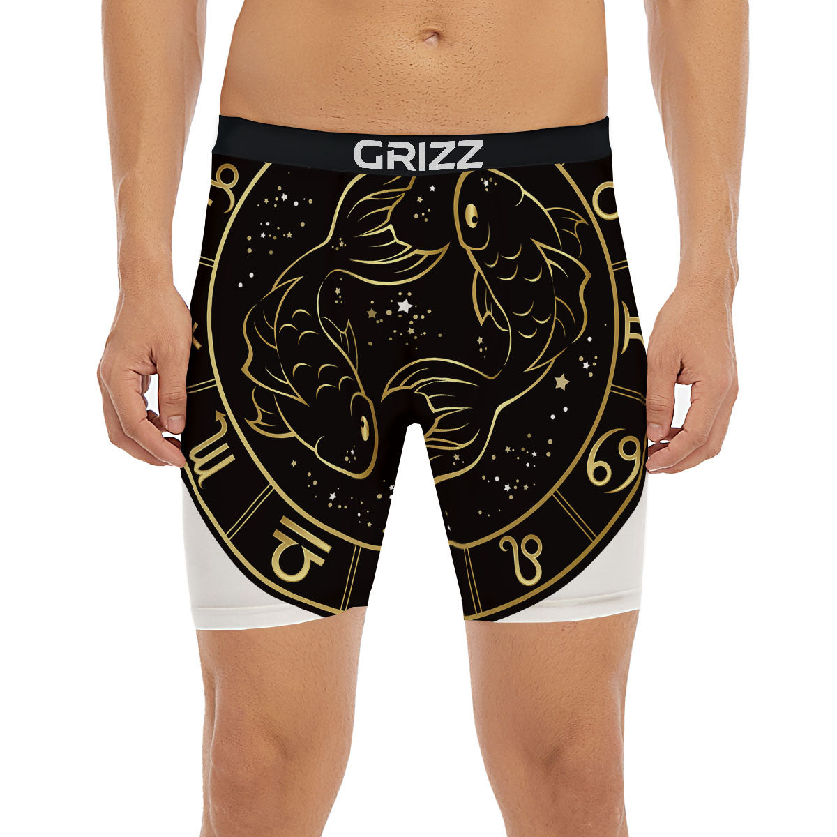 Pisces Sign Black And Gold Print Boxer Briefs-grizzshop
