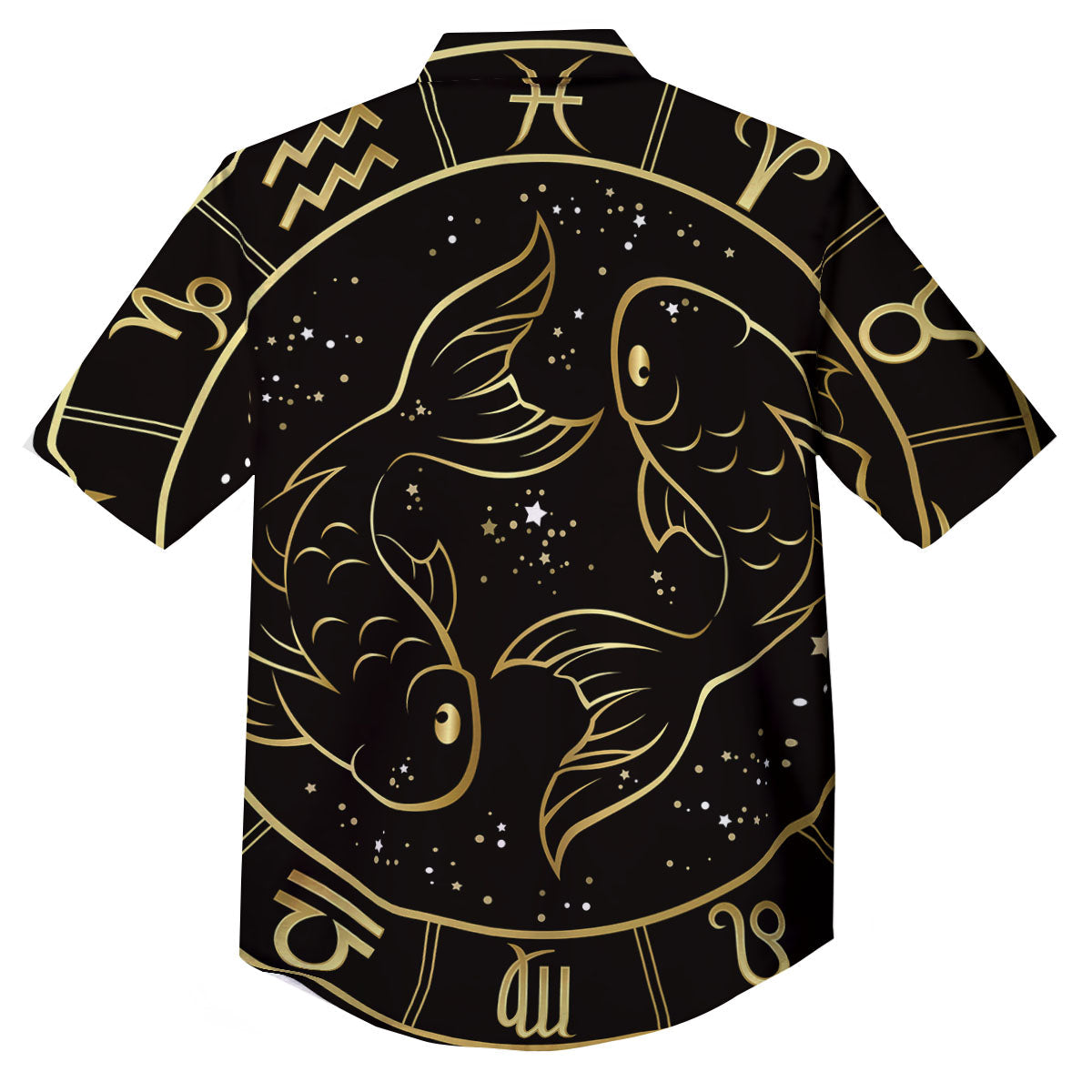 Pisces Sign Black And Gold Print Button Up Shirt-grizzshop
