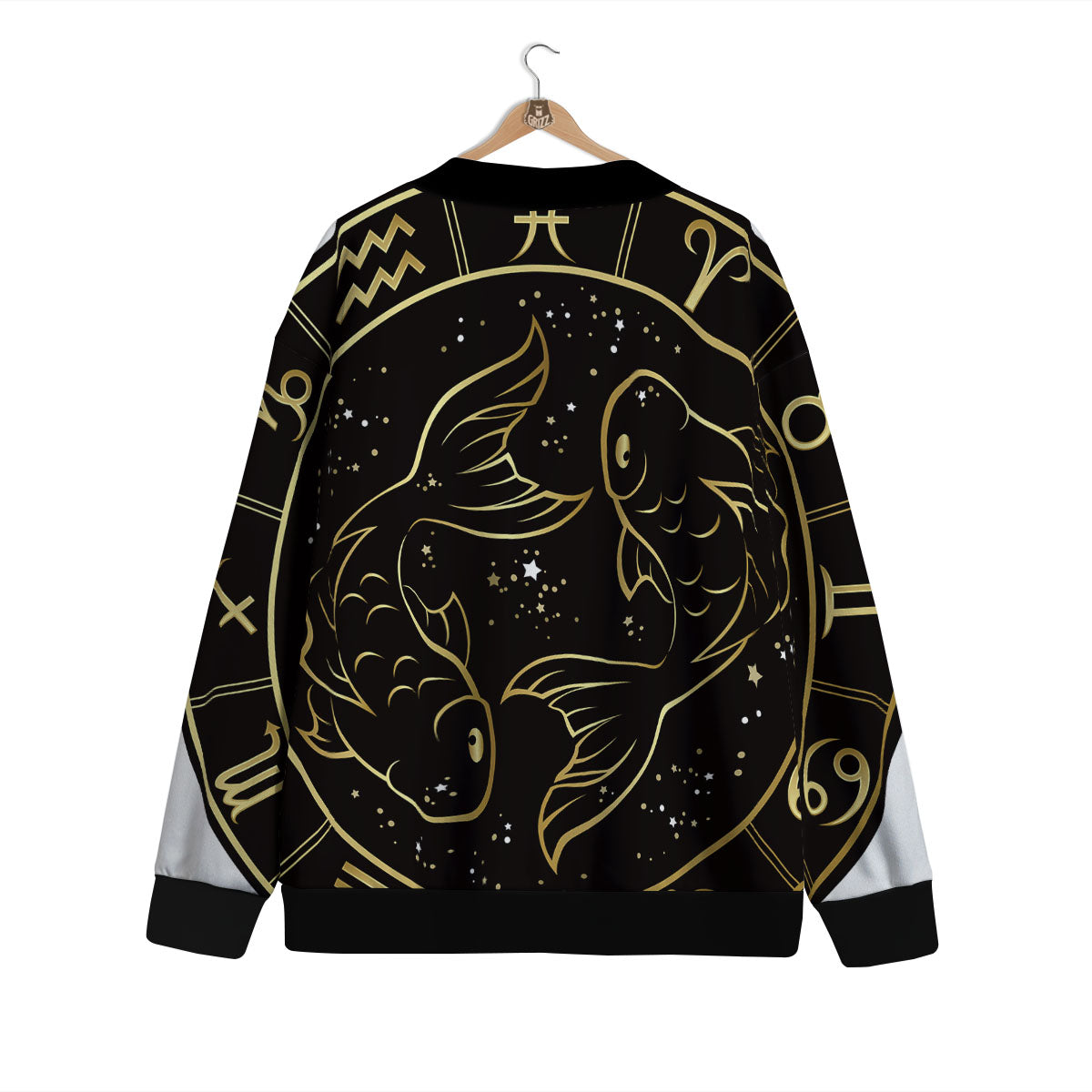 Pisces Sign Black And Gold Print Cardigan-grizzshop