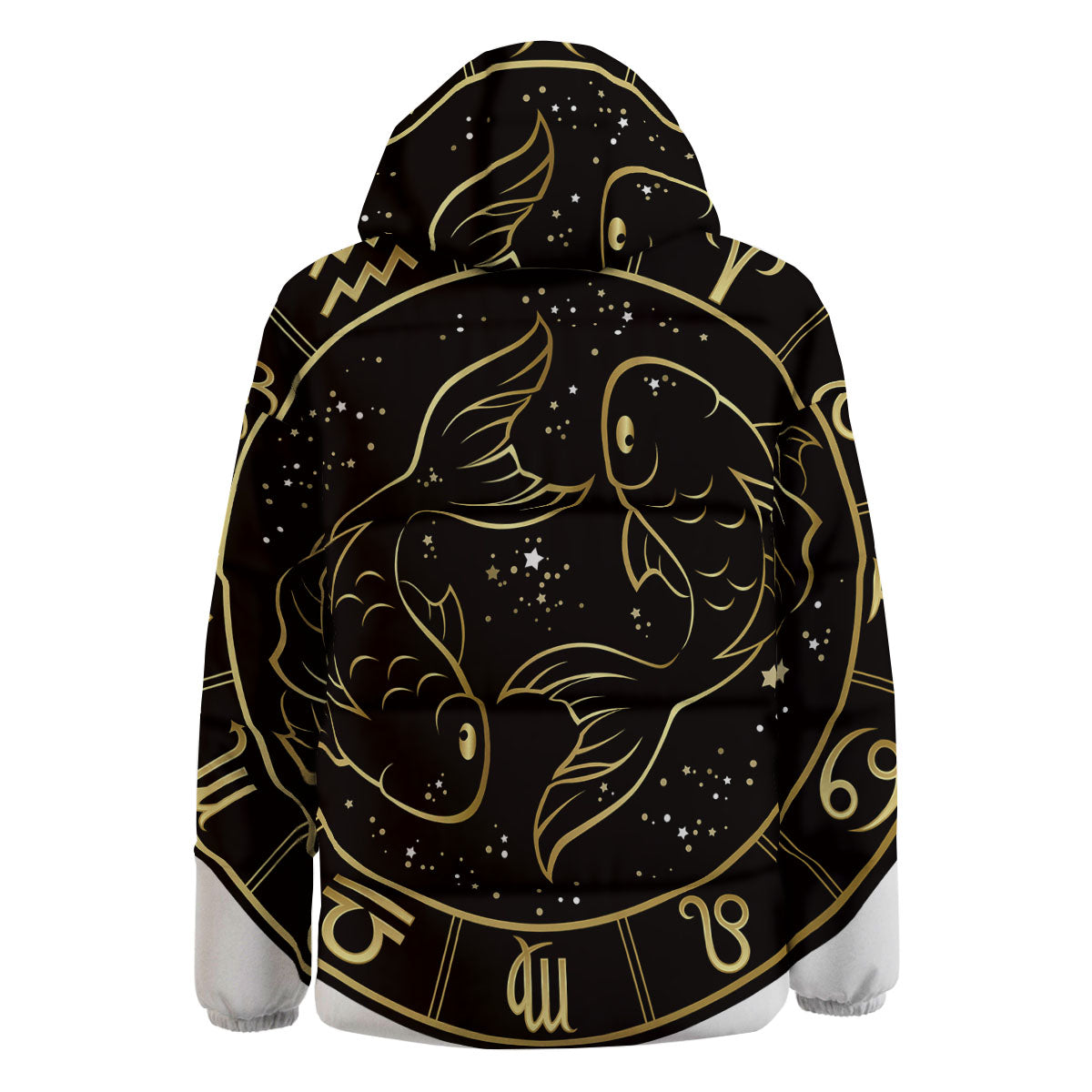 Pisces Sign Black And Gold Print Down Jacket-grizzshop