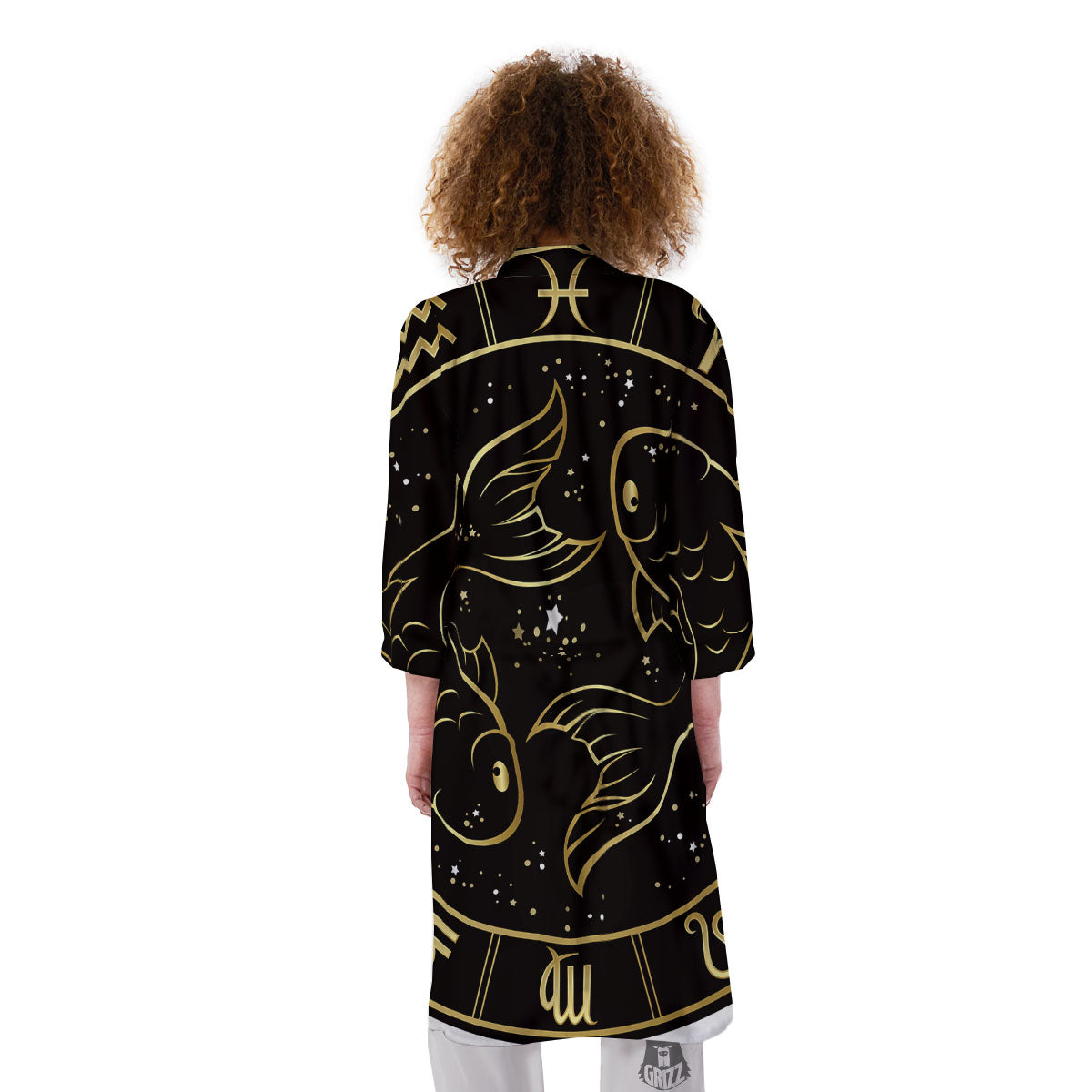 Pisces Sign Black And Gold Print Kimono-grizzshop