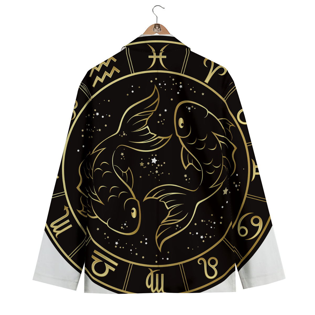 Pisces Sign Black And Gold Print Men's Blazer-grizzshop