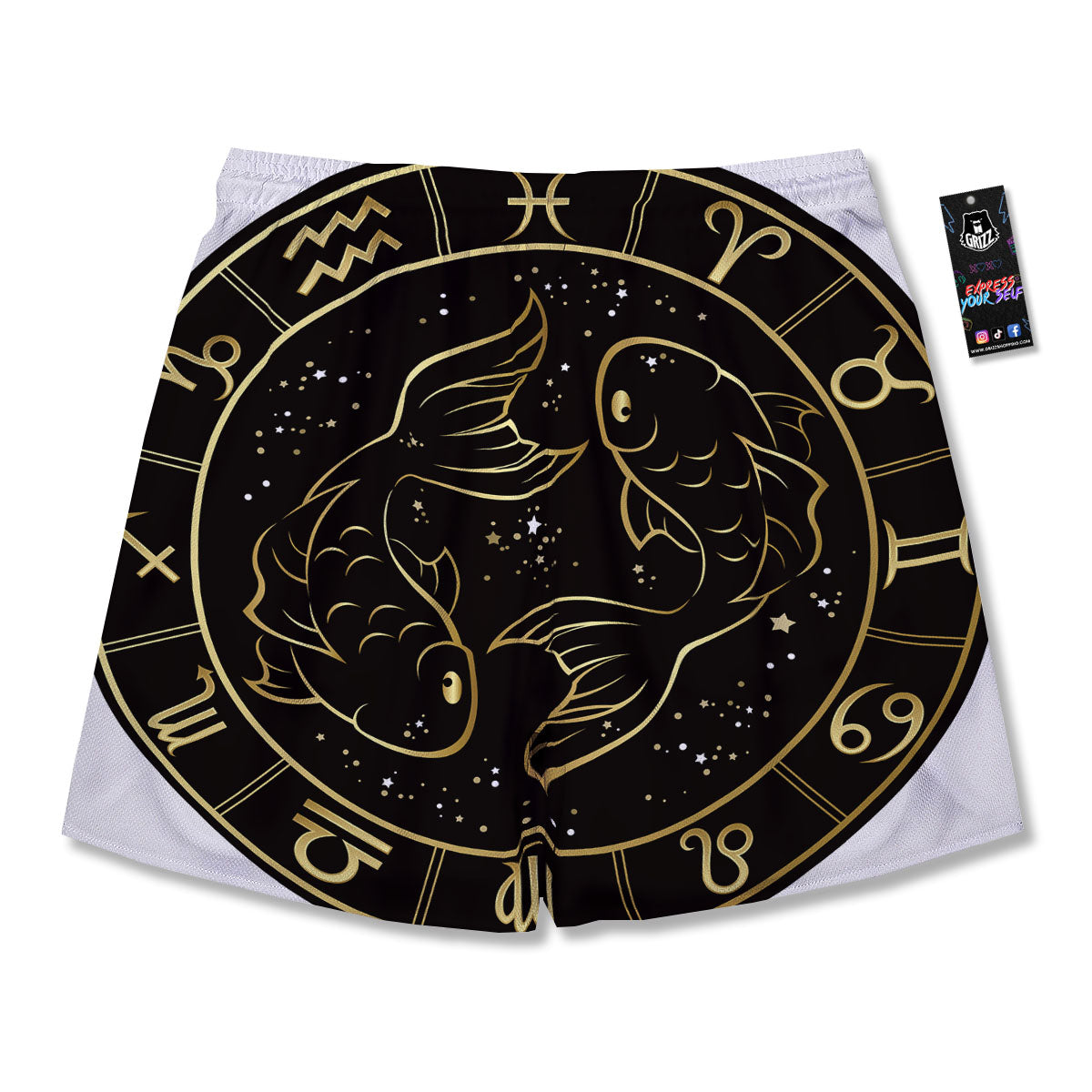 Pisces Sign Black And Gold Print Men's Running Shorts-grizzshop