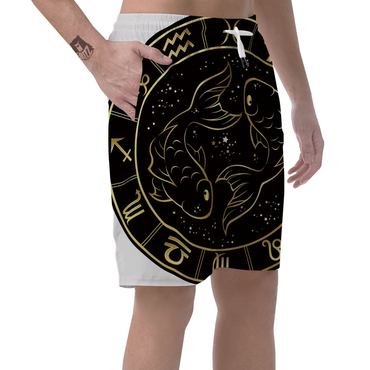 Pisces Sign Black And Gold Print Men's Shorts-grizzshop