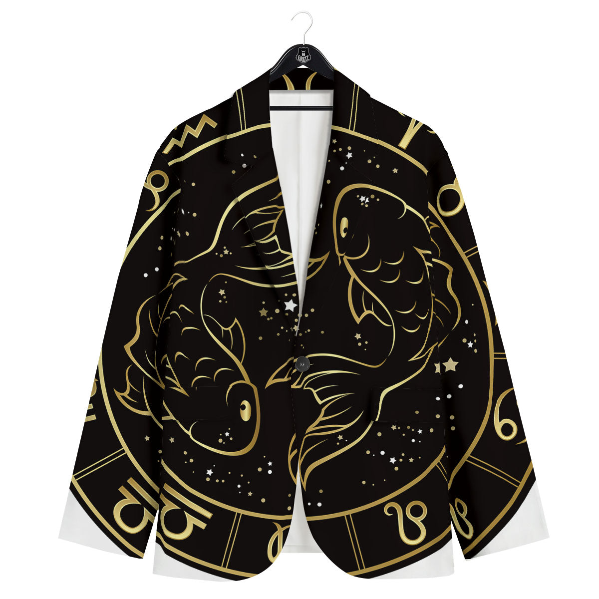 Pisces Sign Black And Gold Print Men's Sport Coat-grizzshop