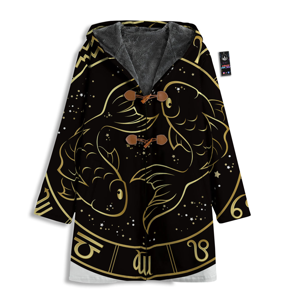 Pisces Sign Black And Gold Print Men's Windbreaker Jacket-grizzshop