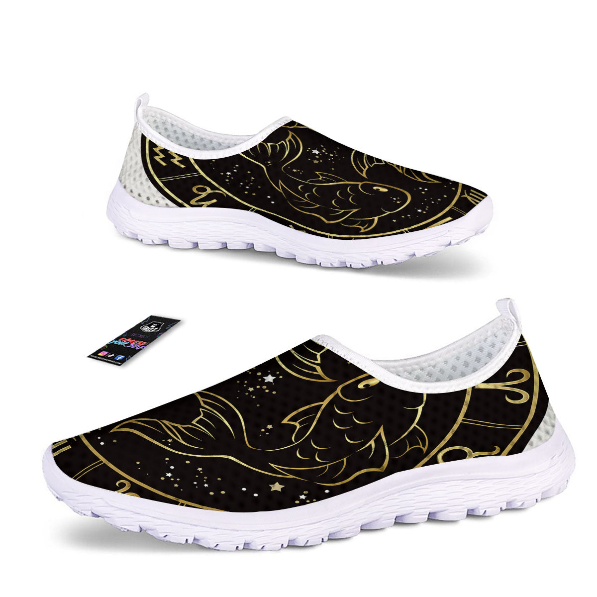 Pisces Sign Black And Gold Print Nurse Shoes-grizzshop