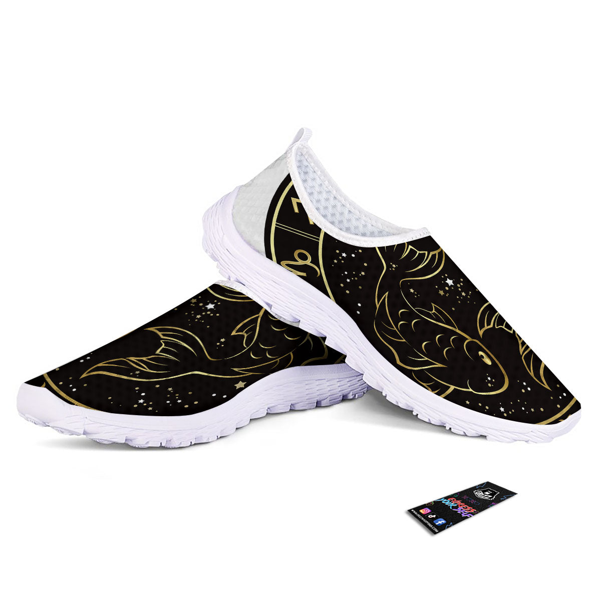 Pisces Sign Black And Gold Print Nurse Shoes-grizzshop