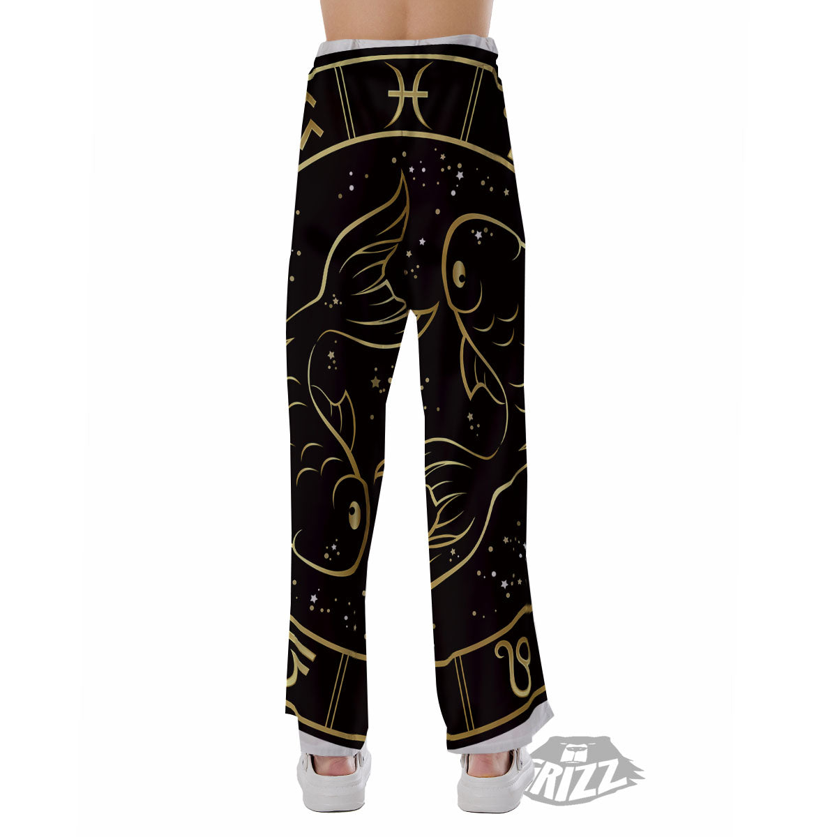 Pisces Sign Black And Gold Print Pajama Pants-grizzshop