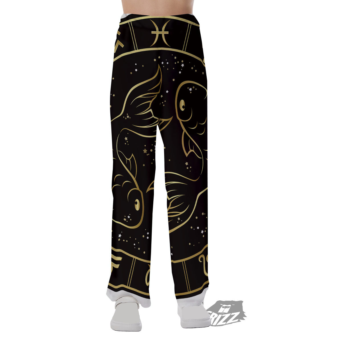 Pisces Sign Black And Gold Print Pajama Pants-grizzshop