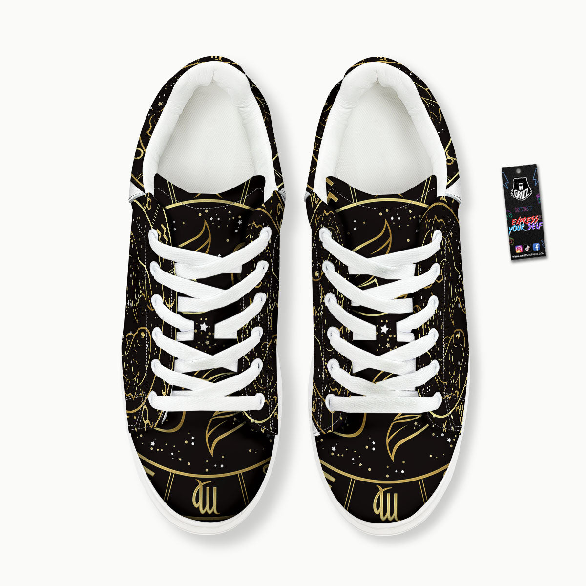 Pisces Sign Black And Gold Print Platform Shoes-grizzshop