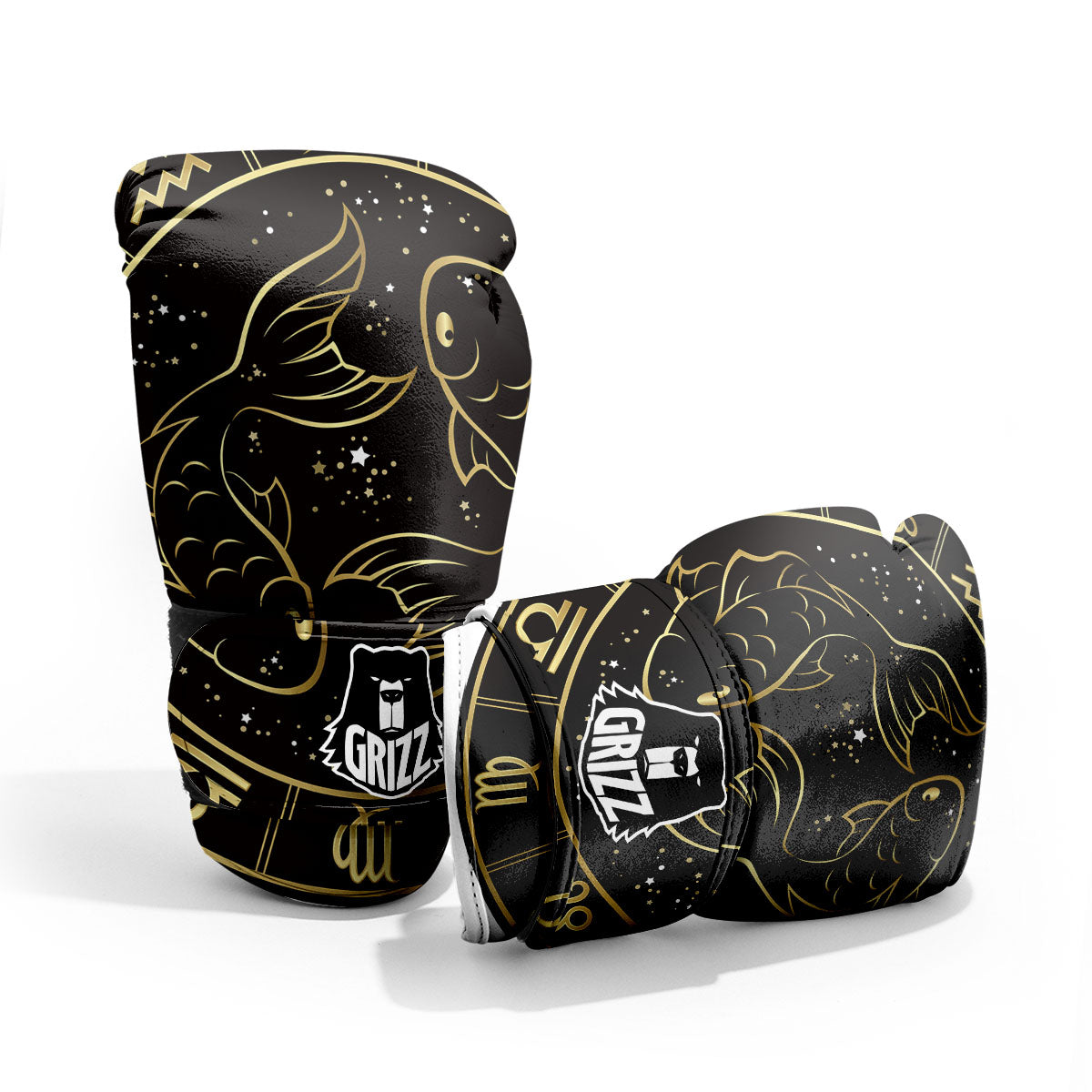Pisces Sign Black And Gold Print Pro Boxing Glove