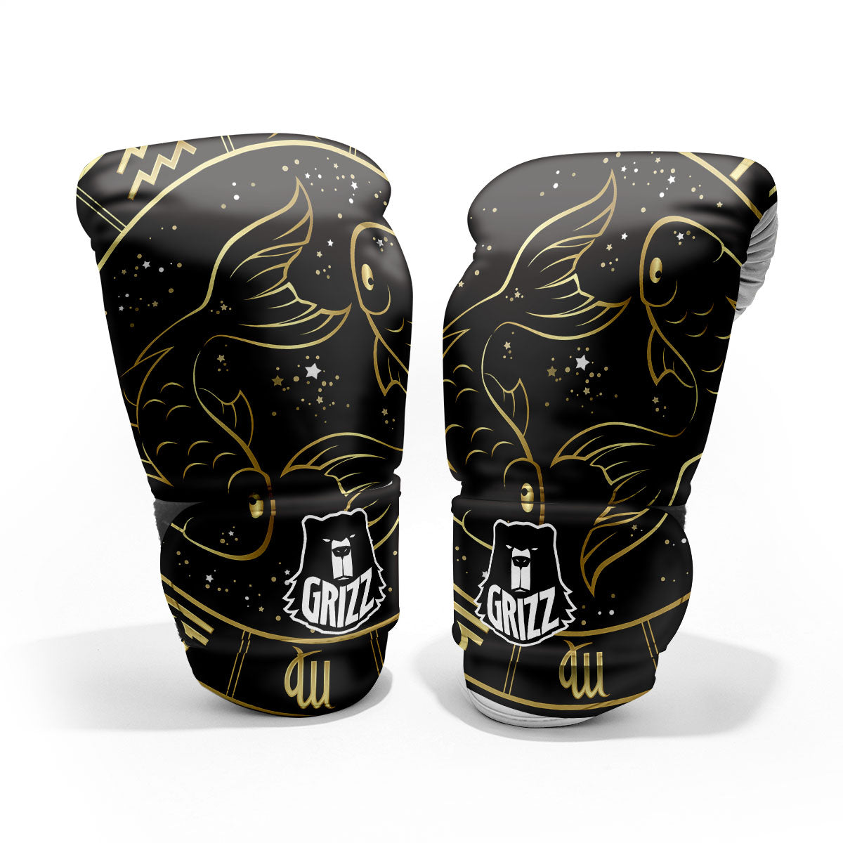 Pisces Sign Black And Gold Print Pro Boxing Glove