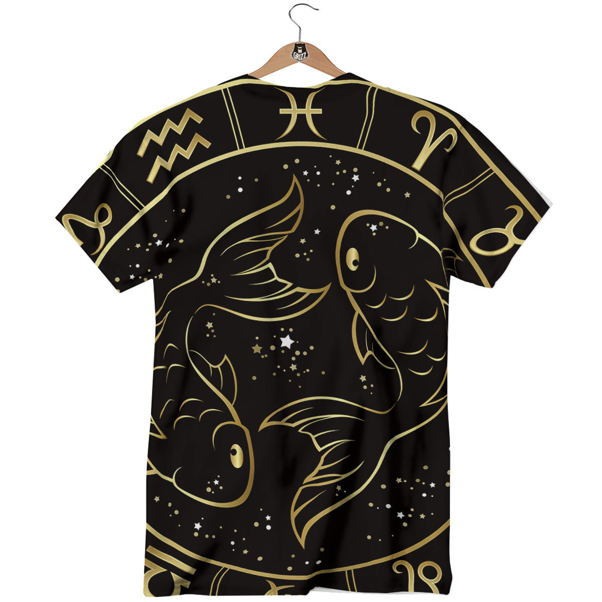 Pisces Sign Black And Gold Print T-Shirt-grizzshop