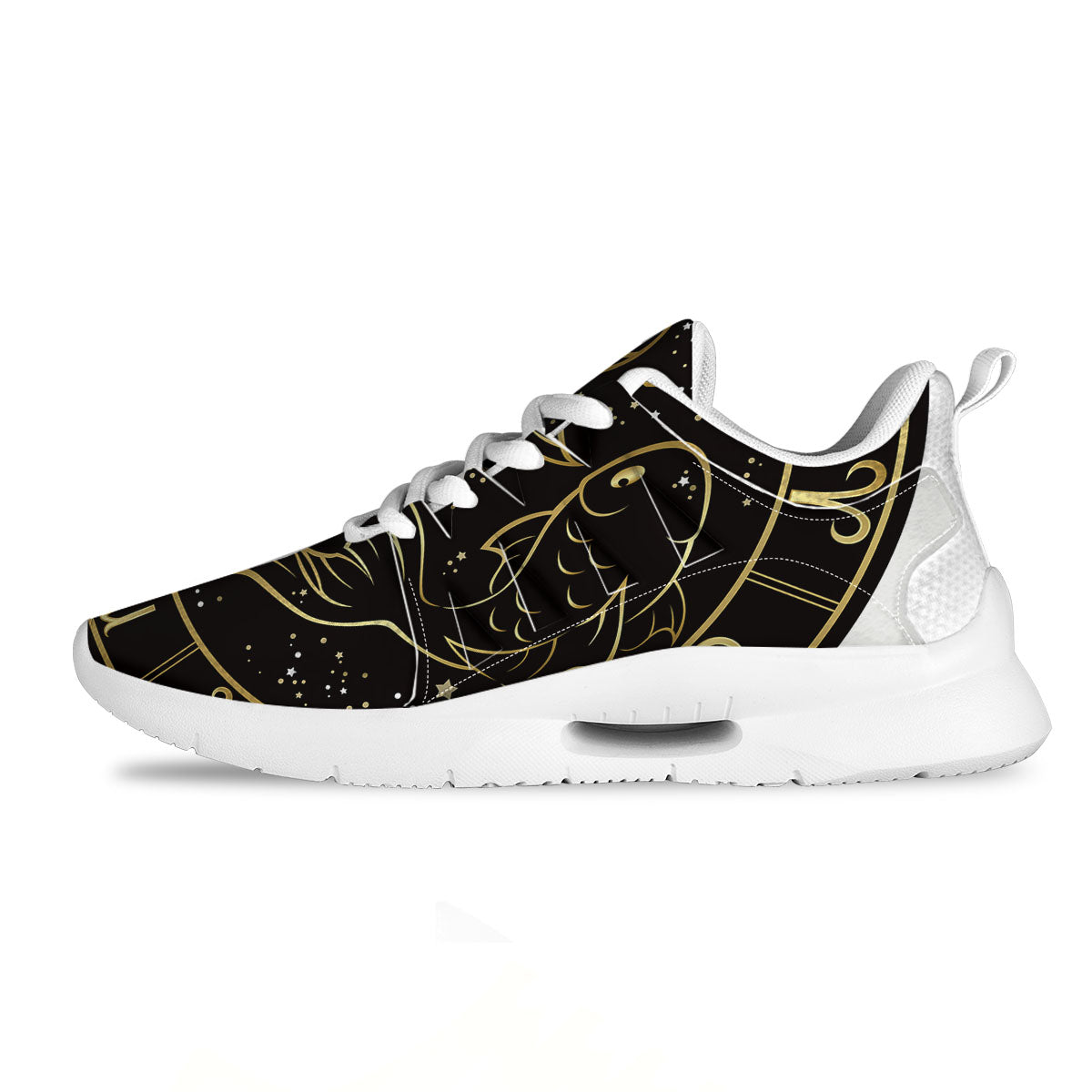 Pisces Sign Black And Gold Print Tennis Shoes-grizzshop