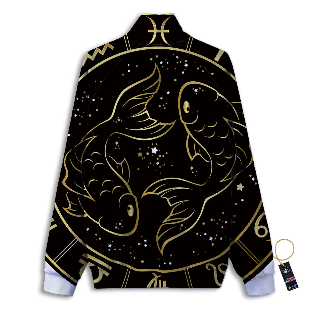 Pisces Sign Black And Gold Print Track Jacket-grizzshop