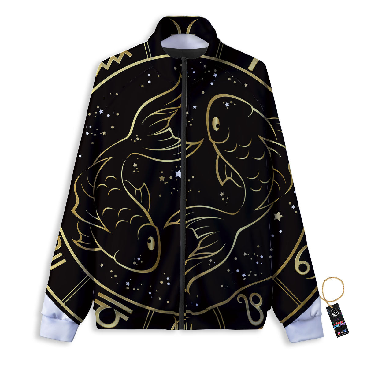 Pisces Sign Black And Gold Print Track Jacket-grizzshop