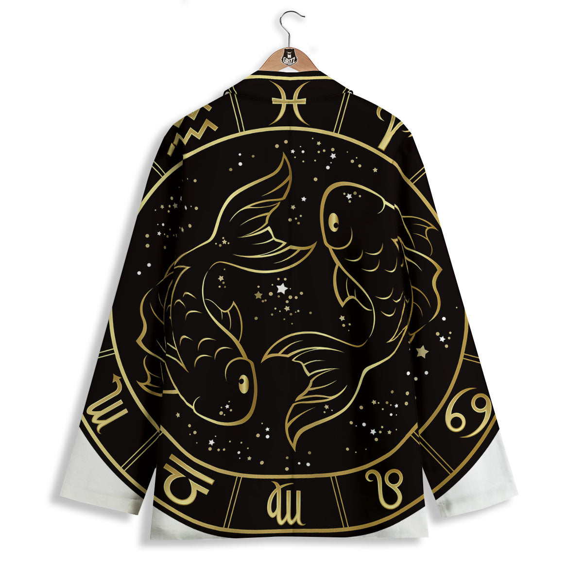 Pisces Sign Black And Gold Print Women's Blazer-grizzshop