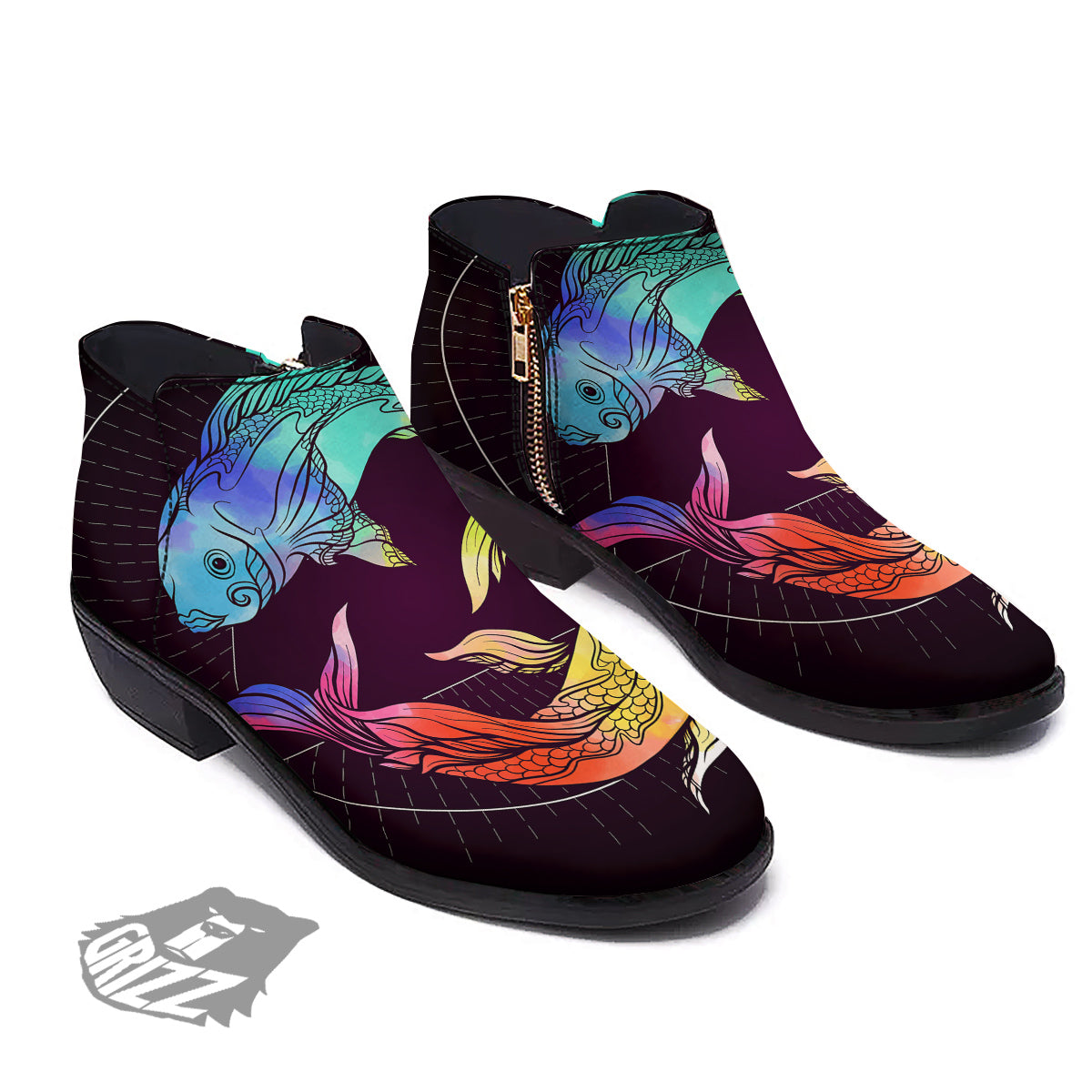 Pisces Sign Colorful Print Ankle Boots-grizzshop