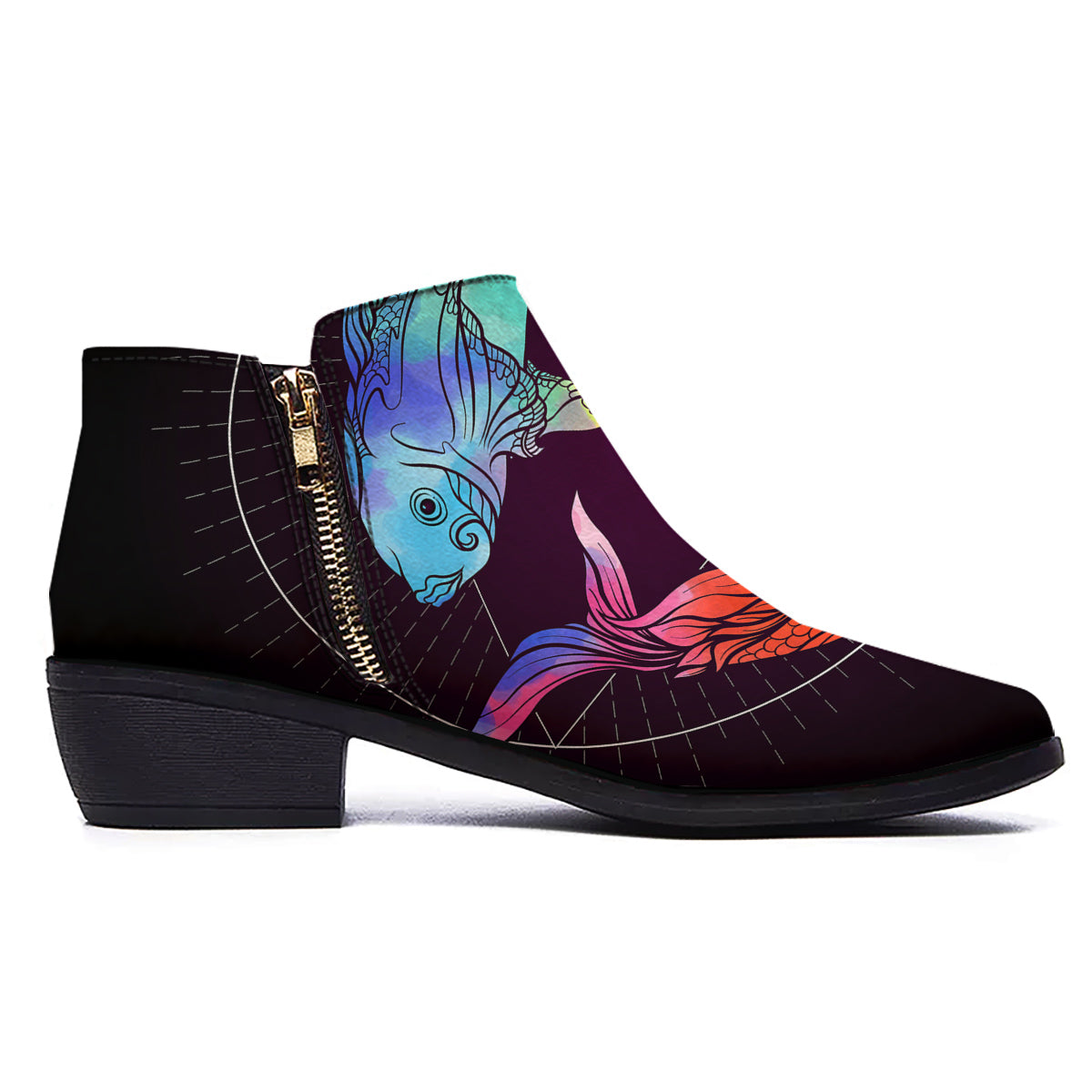 Pisces Sign Colorful Print Ankle Boots-grizzshop