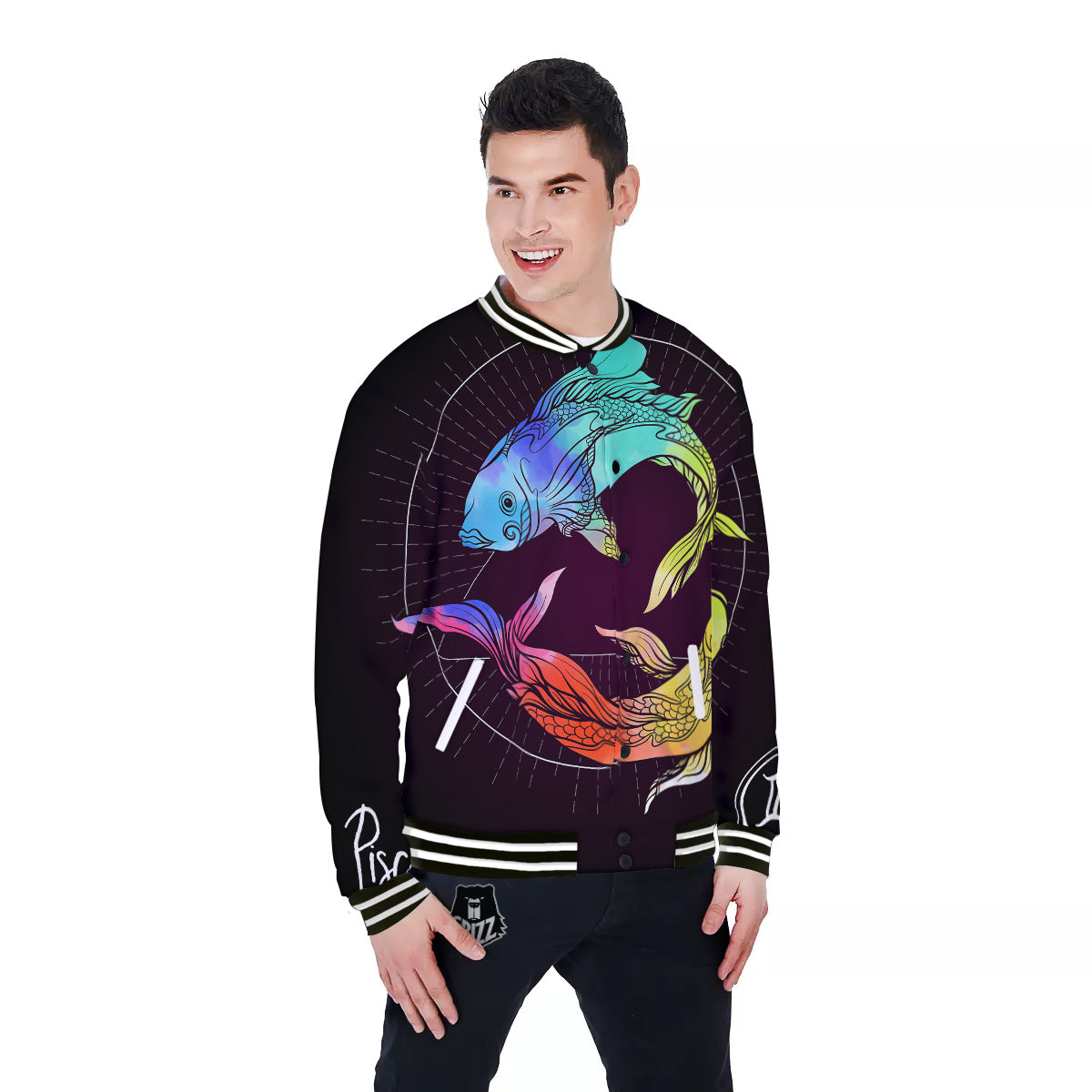 Pisces Sign Colorful Print Baseball Jacket-grizzshop