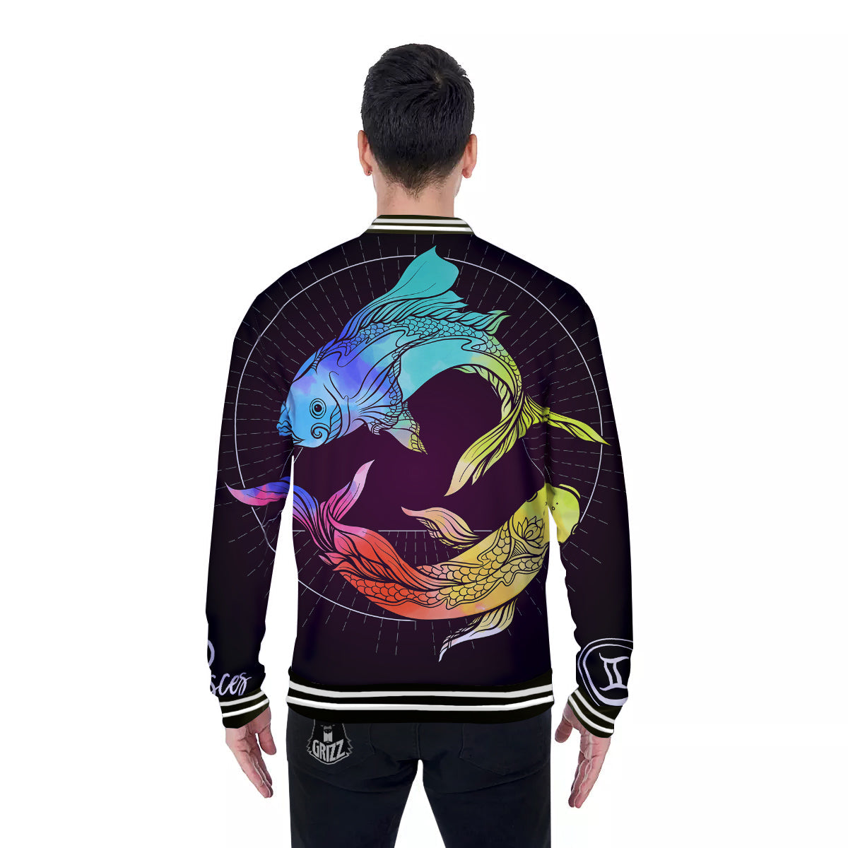 Pisces Sign Colorful Print Baseball Jacket-grizzshop