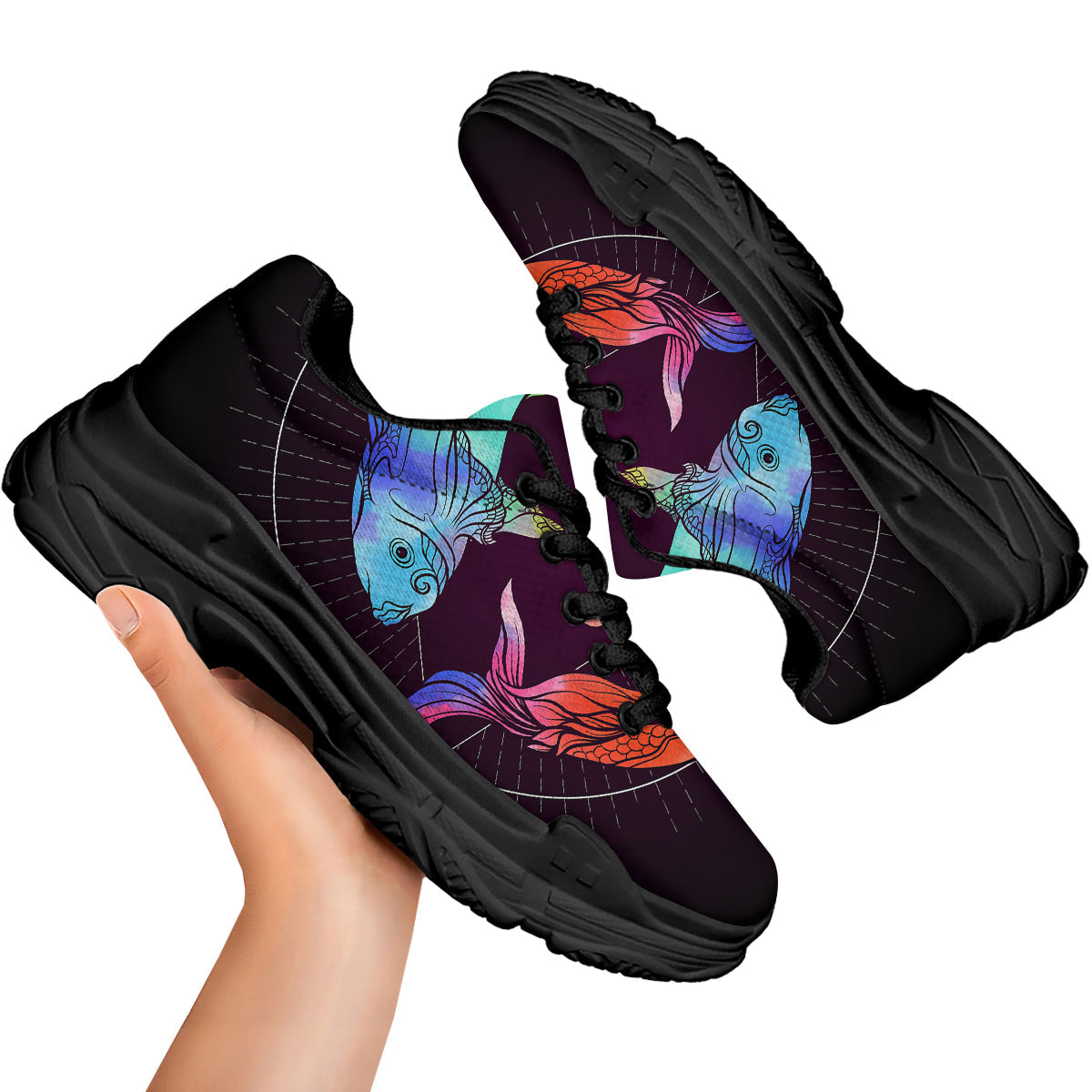 Pisces Sign Colorful Print Black Chunky Shoes-grizzshop